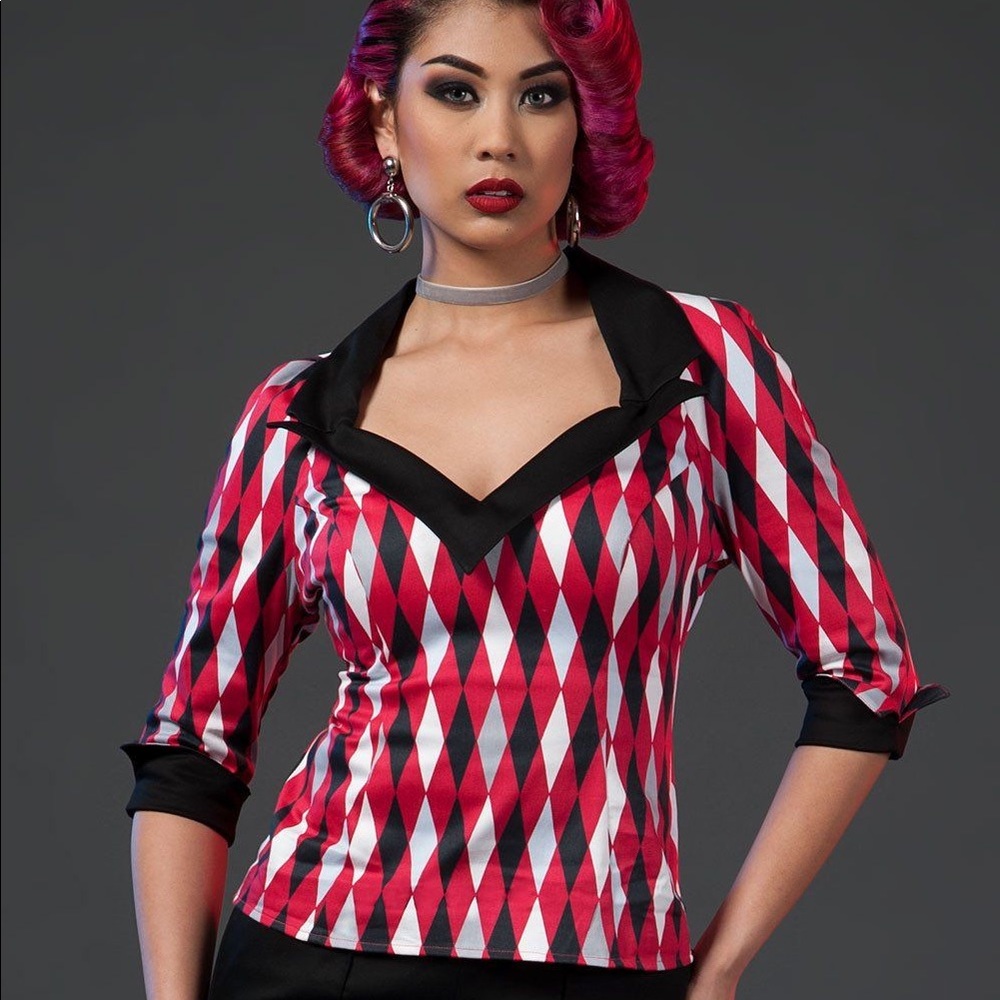Pinup Couture Doris Top in Bad Girl Harequin